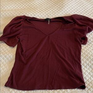 Deep Red Puff Sleeve Blouse
